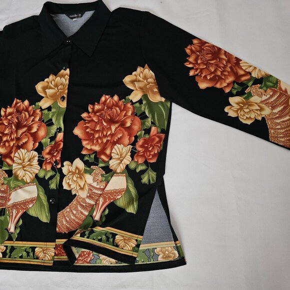 ModeLia Women's Floral Print Button Front 3/4 Sleeve Shirt Size Medium - Picture 11 of 11